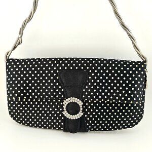 Steve Madden Polka Dot Convertible Clutch – Rhinestone Detail – Removable Chain